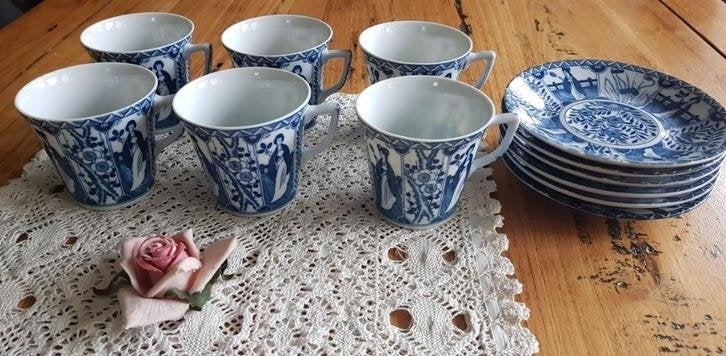 6 Vintage Lange Lijs kop en schotels, Ophalen of Verzenden
