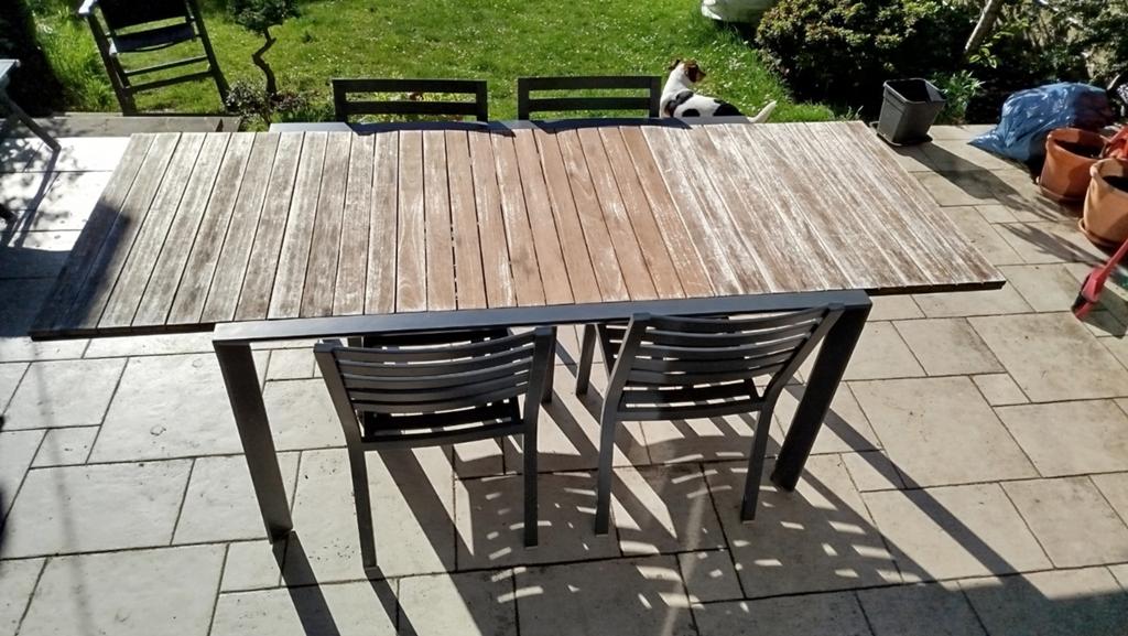 Uitschuifbare tuintafel van aluminium en hout, Tuin en Terras, Ophalen, Aluminium