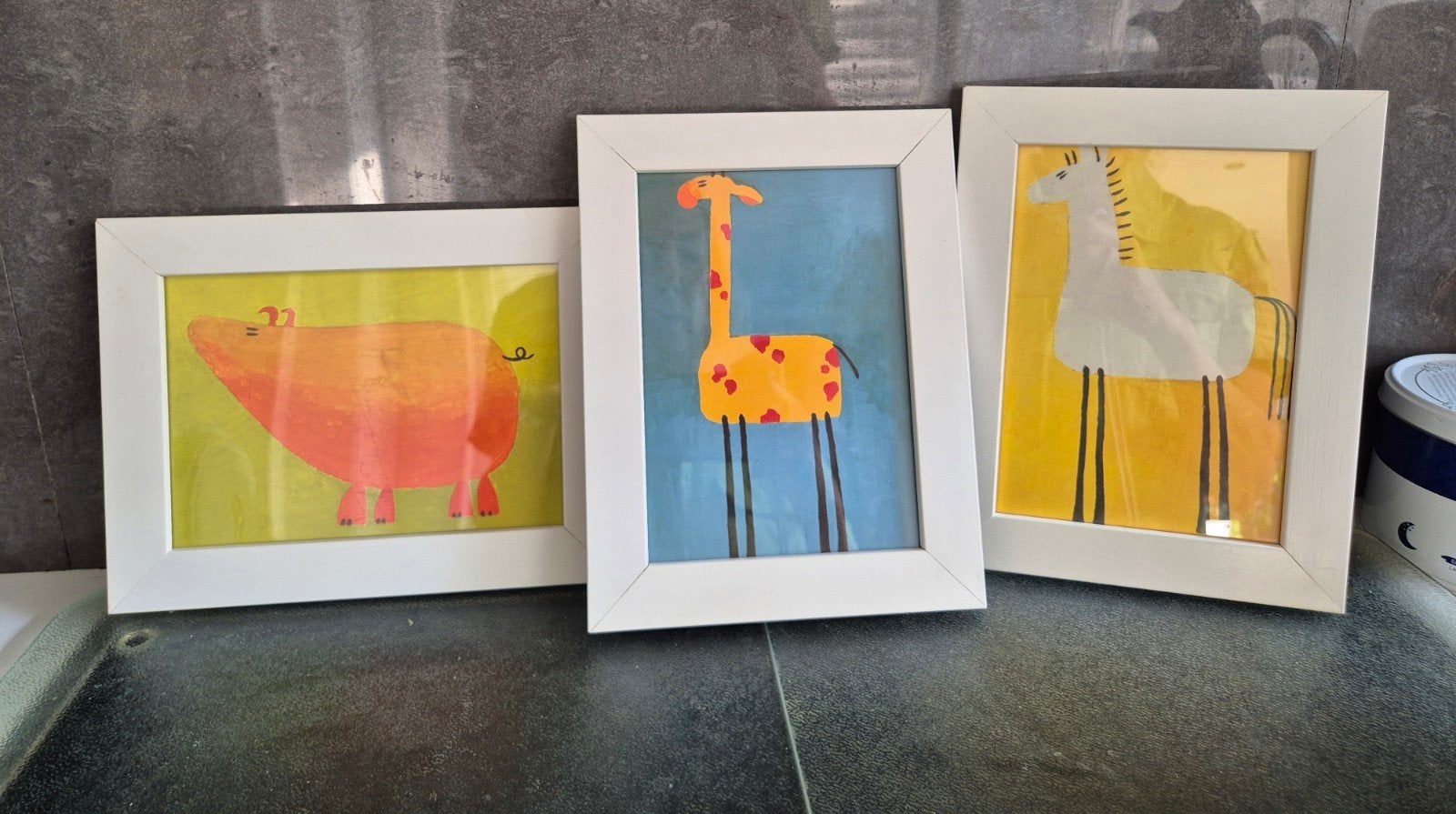 Lot de 3 cadre blanc animaux couleur chambre enfant 17x22cm