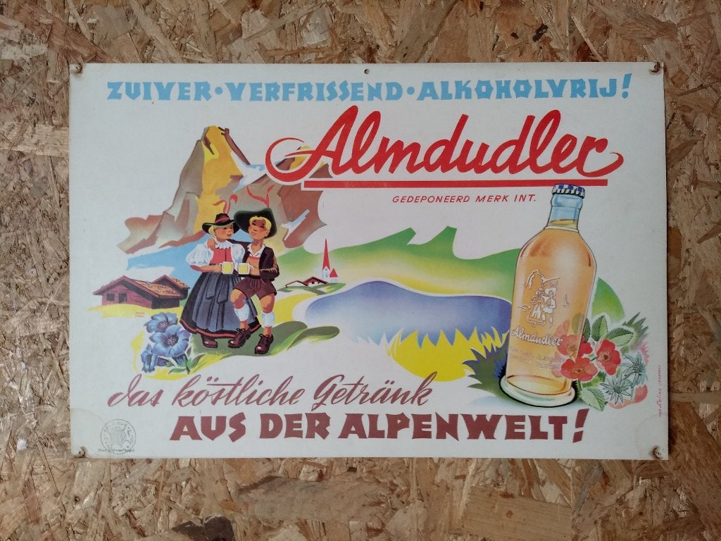 Almdudler - oude reclame - karton, Verzamelen, Ophalen of Verzenden, Zo goed als nieuw, Reclamebord, Plaat of Schild, Overige merken