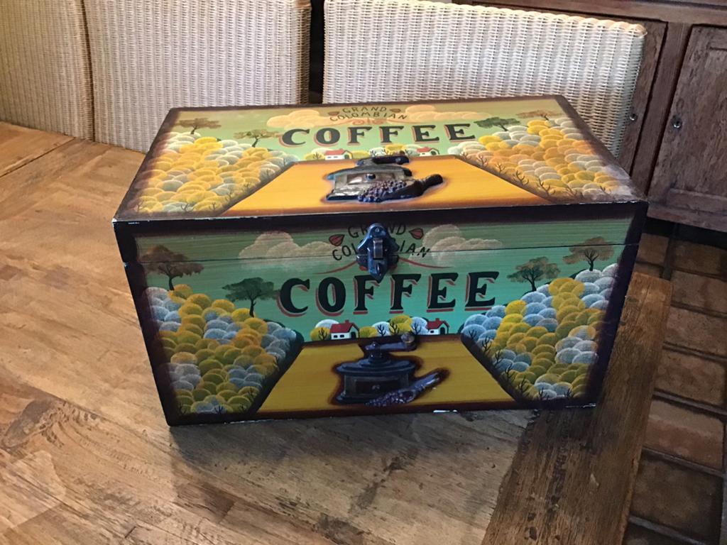 Decoratieve houten kist Colombian coffee, Ophalen of Verzenden, Zo goed als nieuw