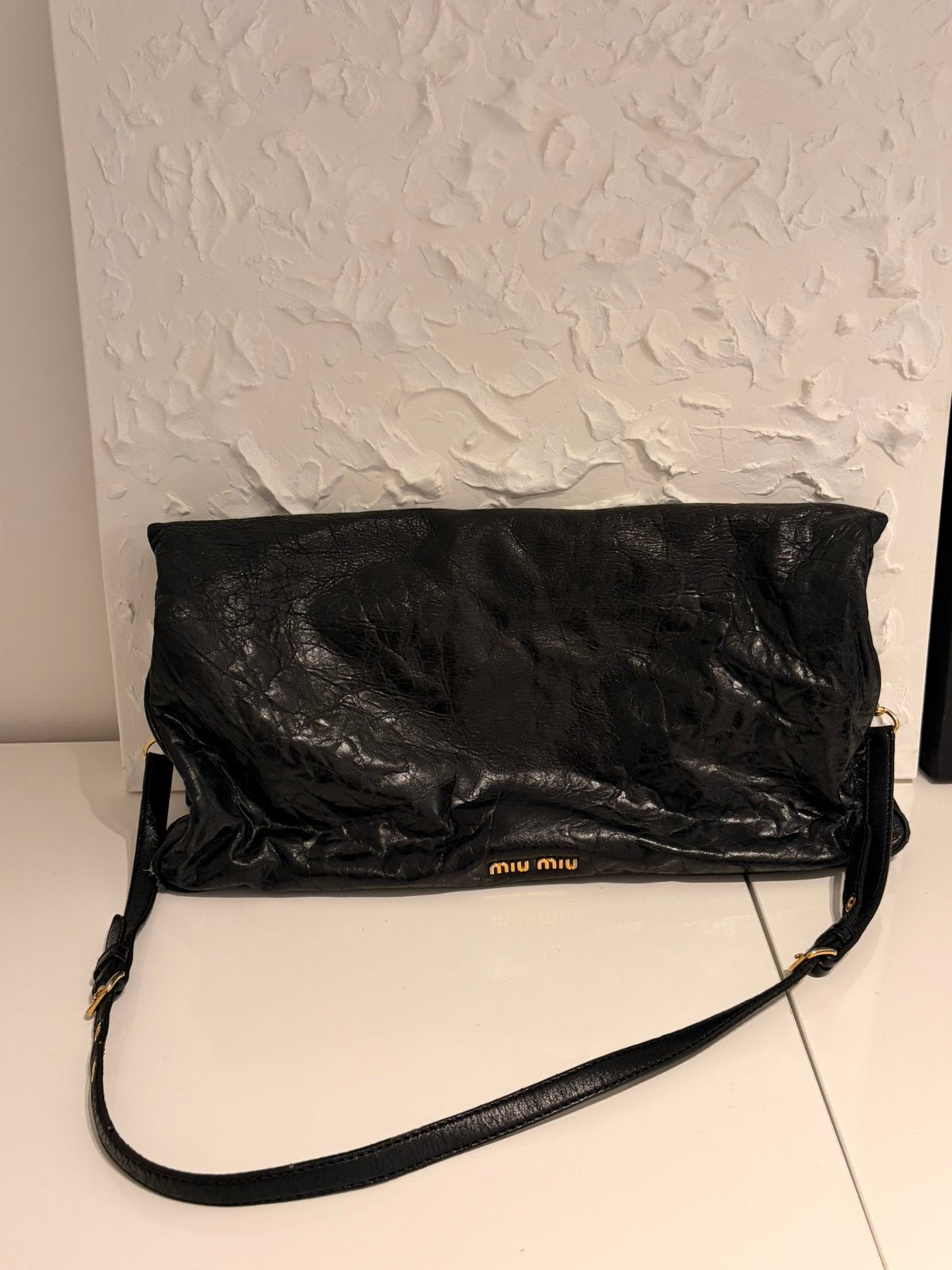 Miu miu zwarte lederen handtas, Envoi, Utilisé, Noir, Sac à main