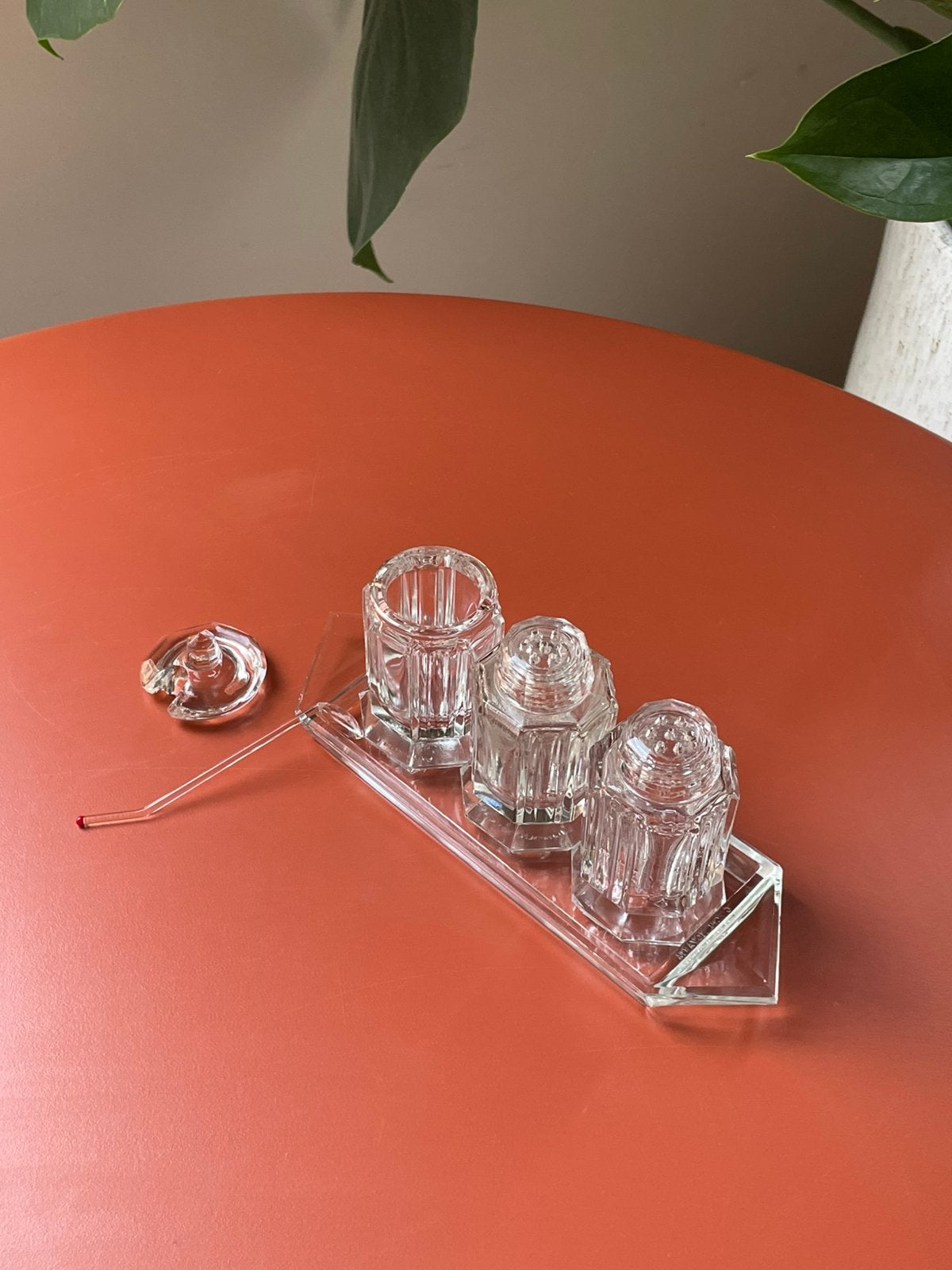 Service à condiments vintage en verre, Tchécoslovaquie, Enlèvement ou Envoi, Comme neuf
