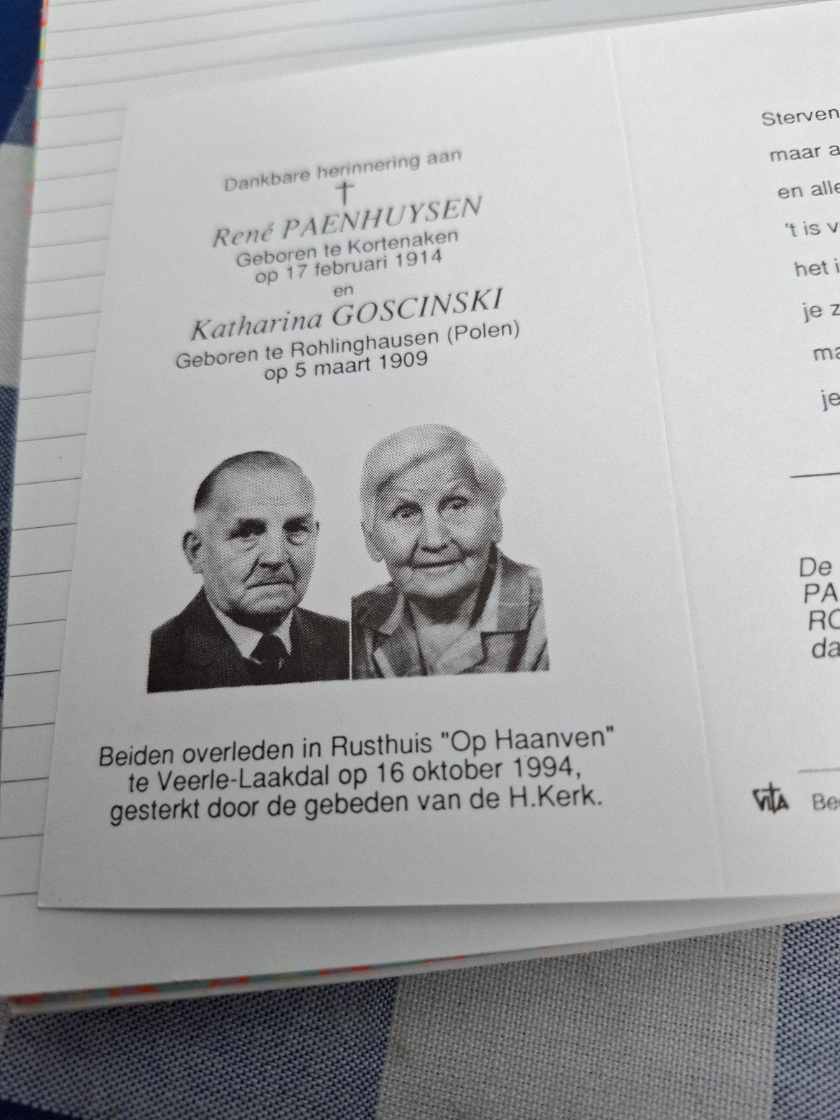 samen overleden, Ophalen of Verzenden, Bidprentje