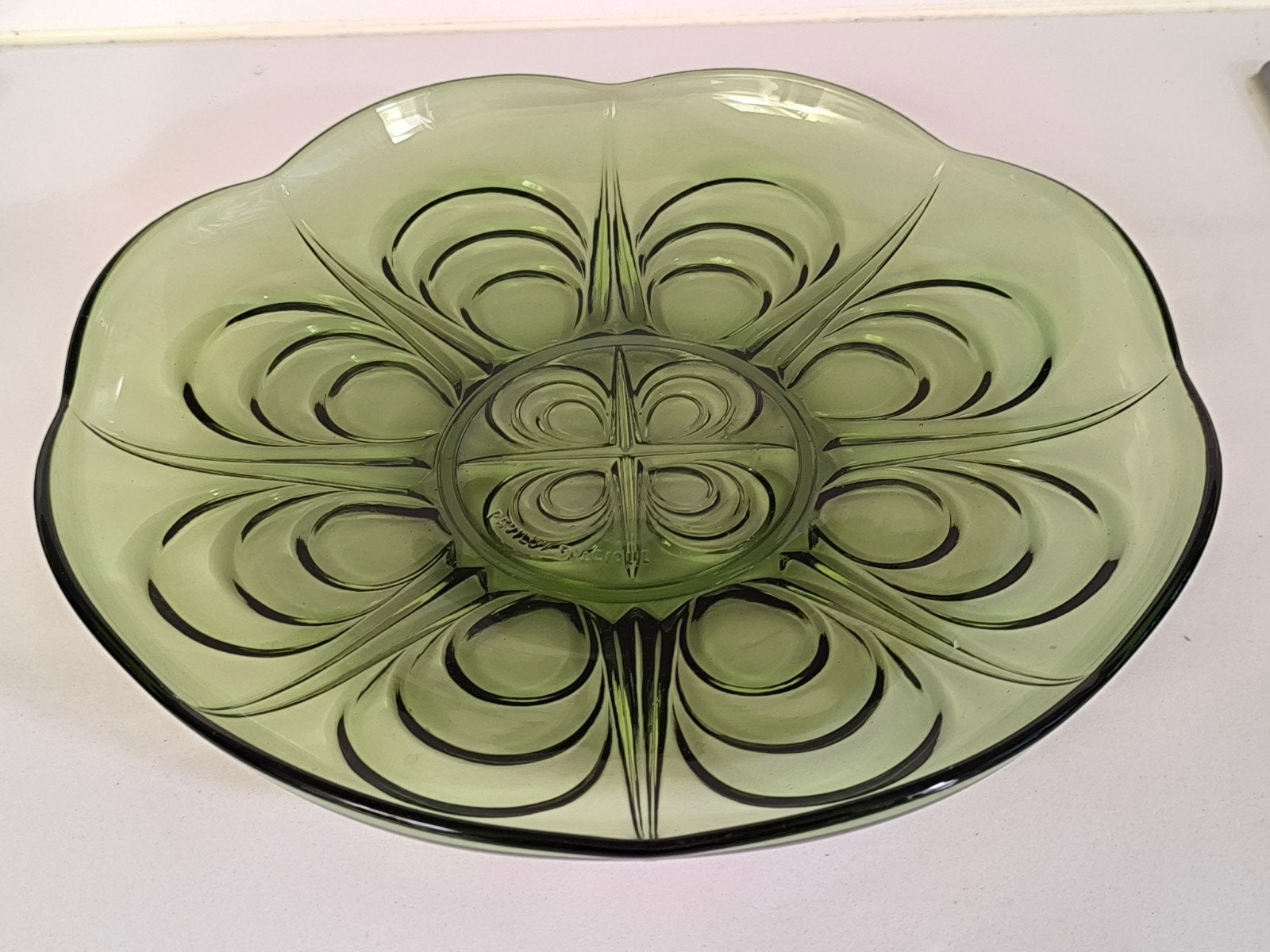 Mosgroene Art Deco schaal, gemerkt, Enlèvement ou Envoi