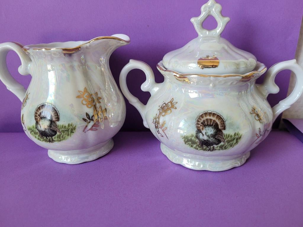 parelmoer fijne porseleinen suikercreamerset/1950/kalkoen, Antiek en Kunst, Ophalen of Verzenden