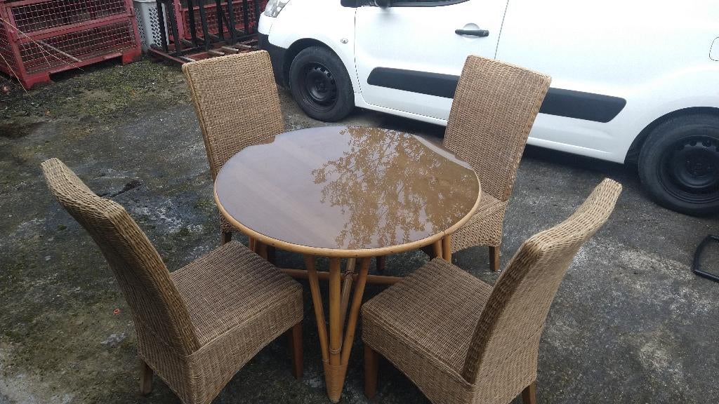 Set de jardin Table + 4 chaises Ensemble de meubles de patio, Jardin & Terrasse, Chaises de jardin, Enlèvement, Utilisé, Rotin