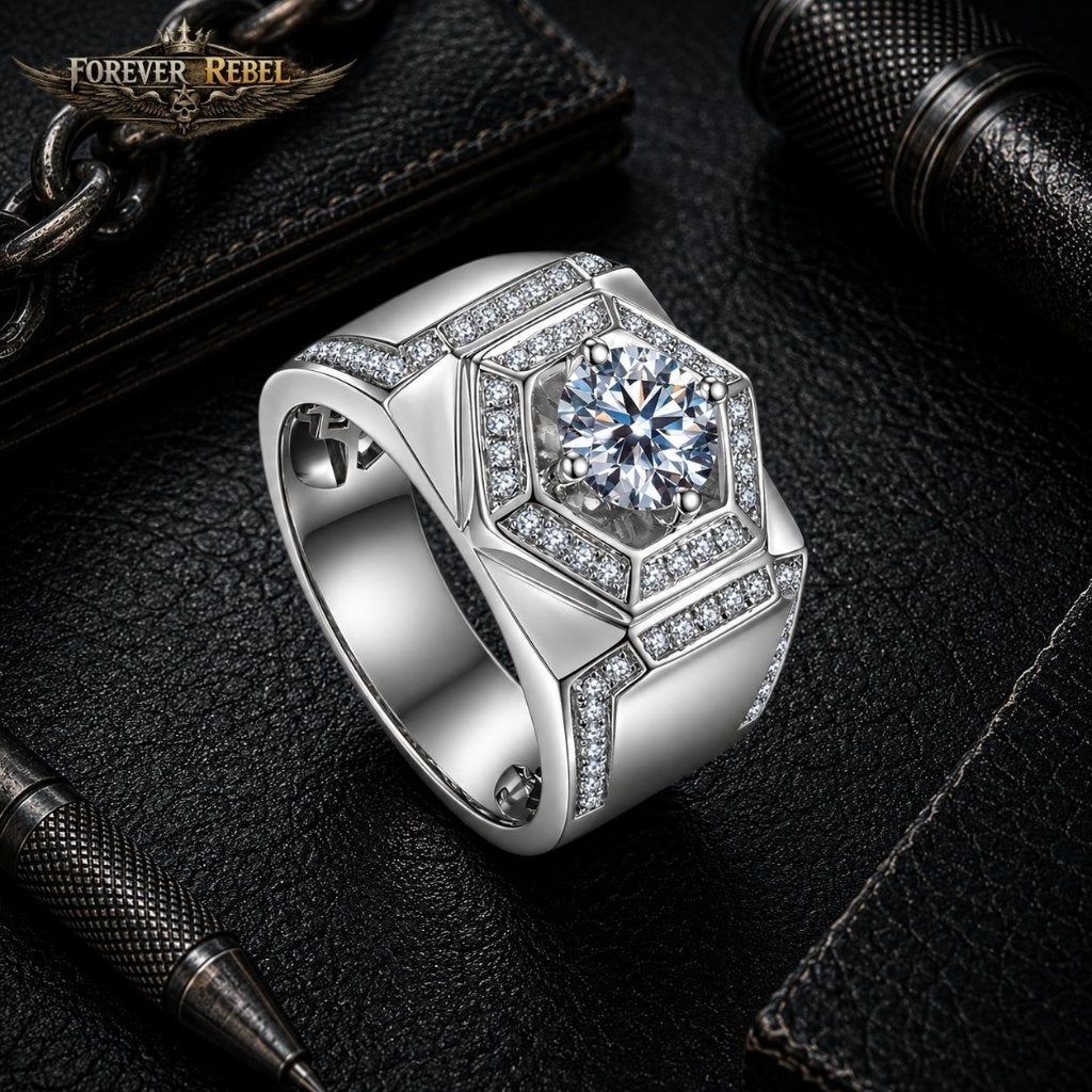 Rocco Imperium Zilver Moissanite 925 Zilver - Diverse Maten, Neuf, Avec pierre précieuse, Homme, Argent