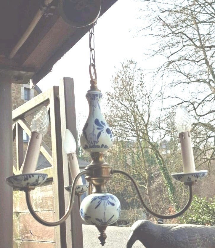 ensemble de 2 lustres anciens style Delft, Maison & Meubles, Lampes | Lustres, Enlèvement ou Envoi
