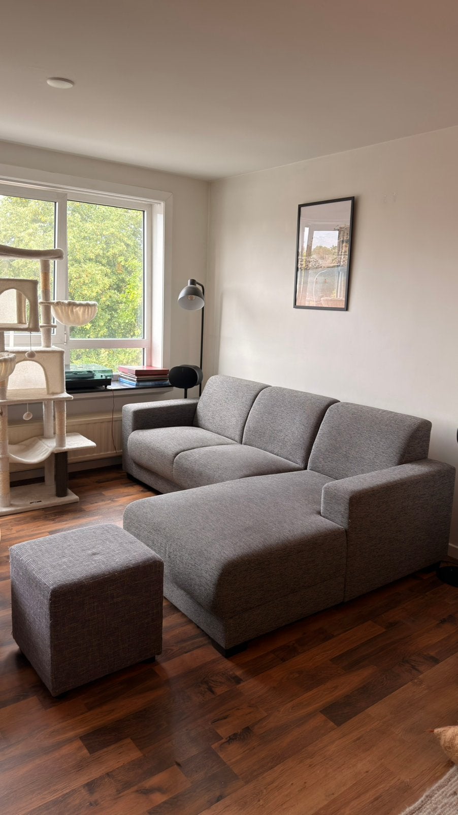 Hoekzetel met chaise longue + poef, Huis en Inrichting, Zetels | Complete zithoeken, Ophalen, Gebruikt, Stof