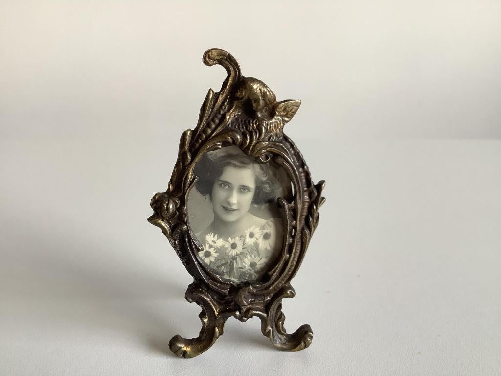 art nouveau bronzen fotokadertje met putti / engeltjes, Antiek en Kunst, Antiek | Brons en Koper, Ophalen of Verzenden, Brons