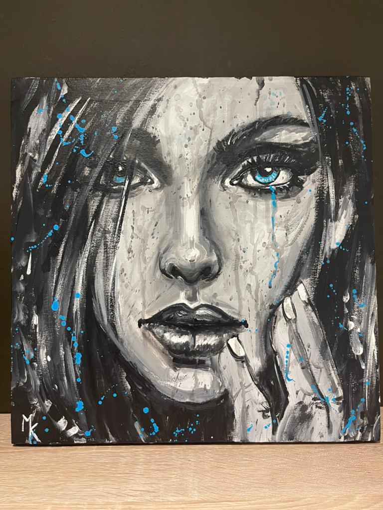 Origineel modern schilderij met blauwe accenten Mk Art, Ophalen of Verzenden
