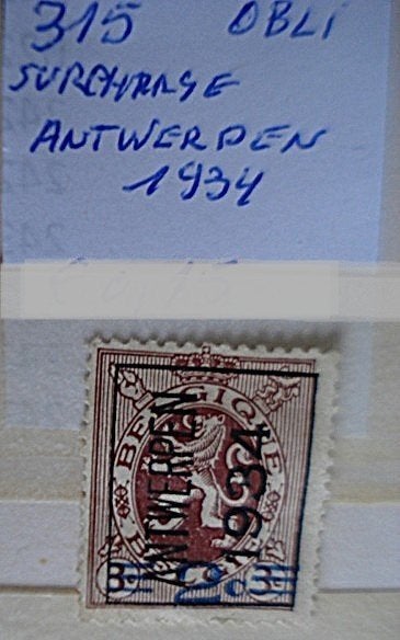 Belgique  315  (O), Oblitéré, Affranchi, Envoi, Sans enveloppe