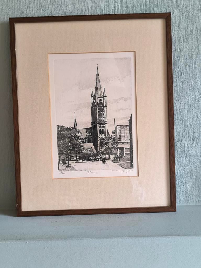 Cornelis Jan Van Rijsewijk, ets Sint Vituskerk Hilversum, Enlèvement ou Envoi, Eau-forte