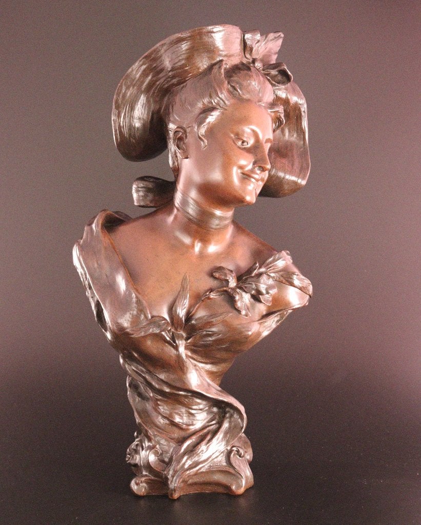 Grote bronzen Art Nouveau buste, Ophalen of Verzenden, Art nouveau, Buste, Bruin