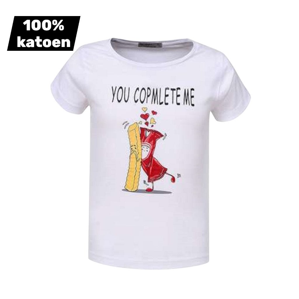T-shirt 100% katoen you complete me wit 164, Kinderen en Baby's, Ophalen of Verzenden, Nieuw, Jongen of Meisje, Shirt of Longsleeve
