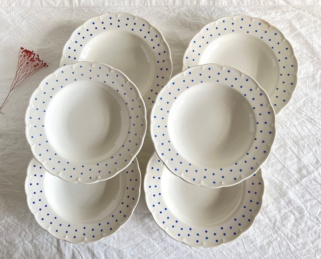 Lot de 6 assiettes creuses Boch Festival Points bleus, Ophalen of Verzenden