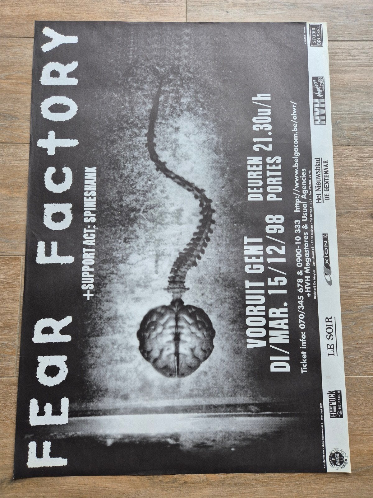Concert poster Fear Factory Vooruit Gent 1998, Ophalen of Verzenden, Zo goed als nieuw, Muziek