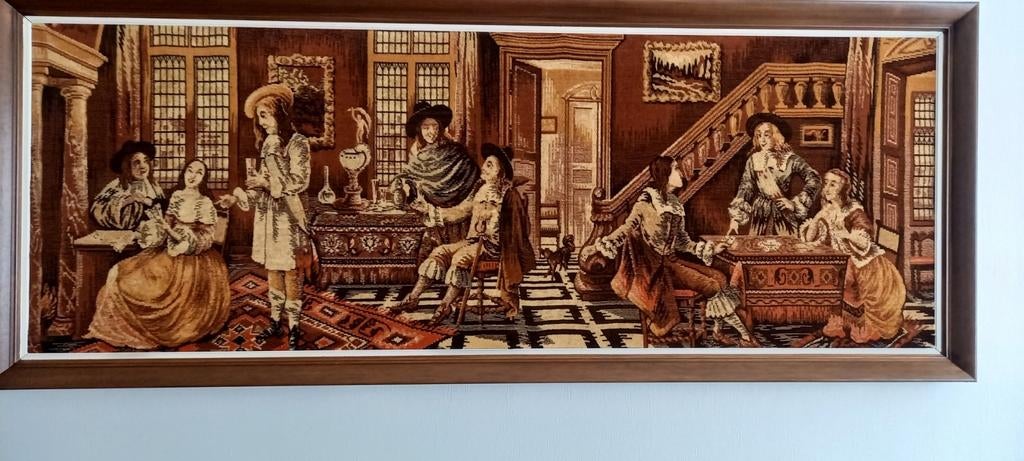 Kader met wand tapijt in velours, Antiek en Kunst, Ophalen