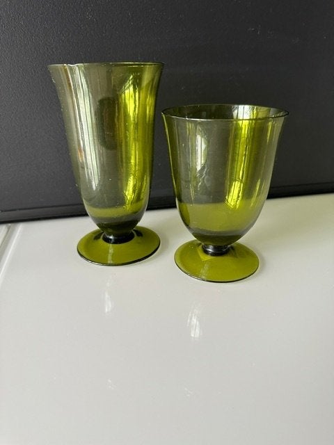 set 27 vintage olijfgroene glazen (mondgeblazen), Ophalen