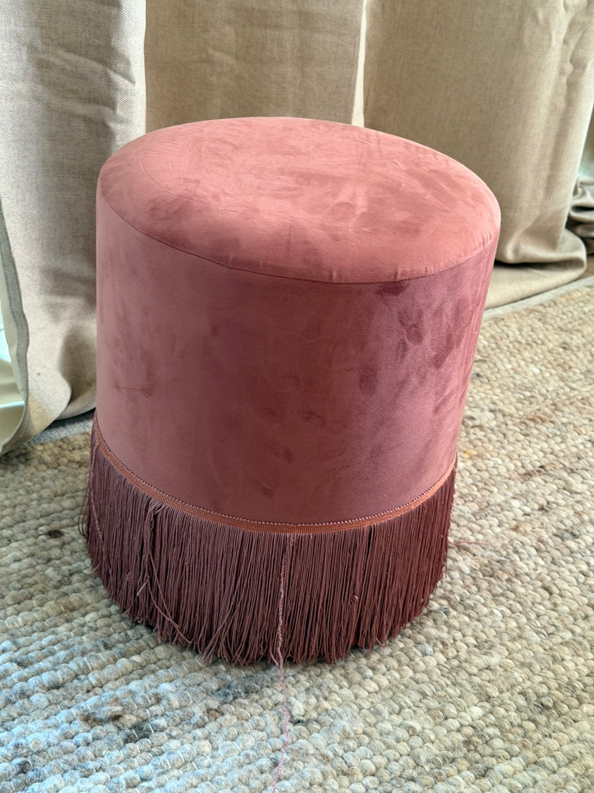 Poef fluweel roze 34cm ø, Rond, Comme neuf, Enlèvement, Moins de 50 cm
