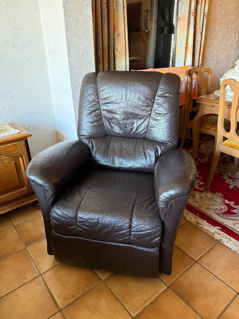 Elektrische relaxzetel – zacht leder – donkerbruin, Huis en Inrichting, Fauteuils, Ophalen, Zo goed als nieuw, 75 tot 100 cm, Leer