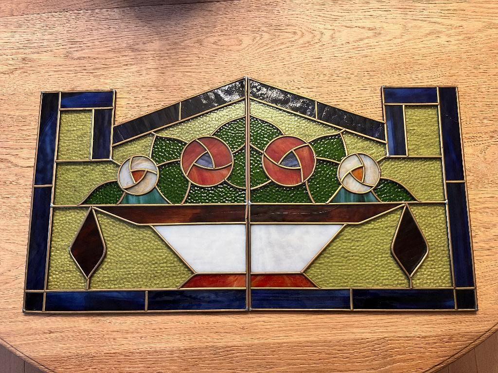 Art Deco Glas in Lood Glasraam 2 Panelen, Antiek en Kunst, Ophalen