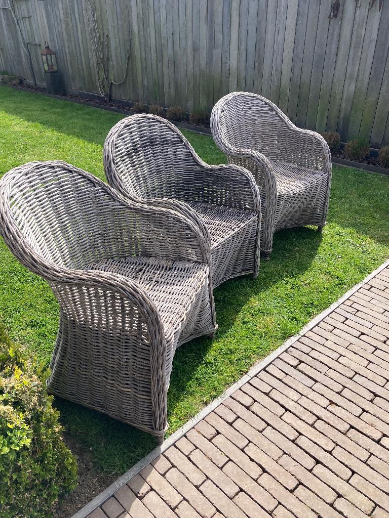 3 Rieten tuinstoelen, Tuin en Terras, Ophalen, Gebruikt