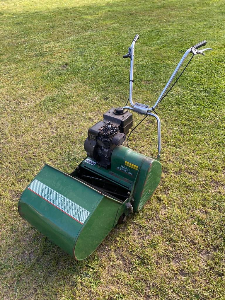 Zelfrijdende Masport olympic 400 benzine cilindermaaier, Tuin en Terras, Grasmaaiers, Ophalen, Zo goed als nieuw, Opvangbak, Benzine-grasmaaier