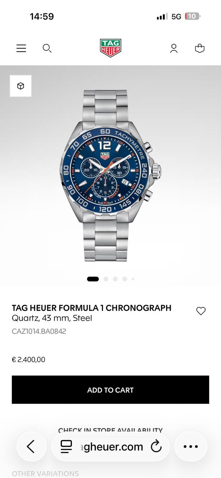 Montre de luxe tag heuer, Enlèvement ou Envoi, TAG Heuer, Acier, Acier
