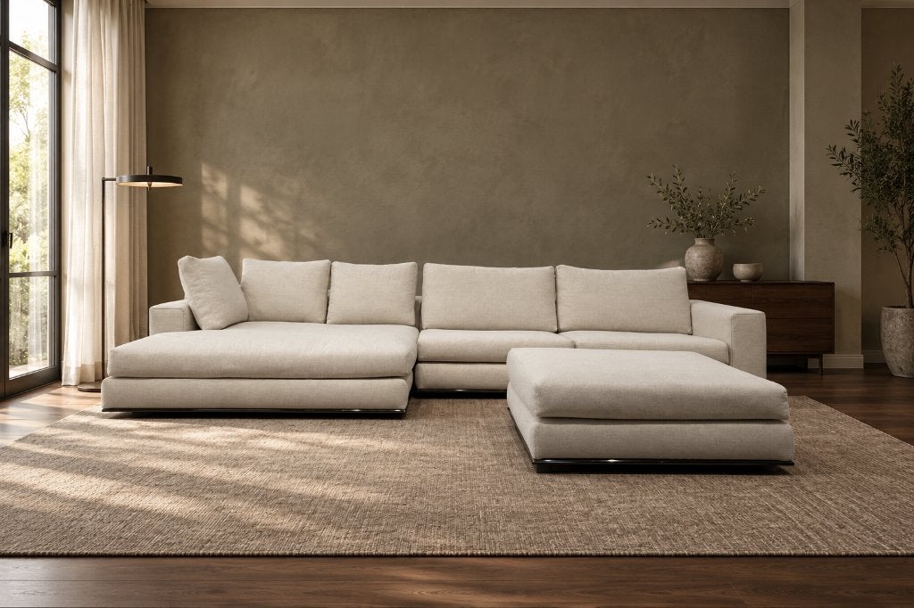 NEUF Minotti Hamilton Canapé d’angle + Pouf Ecru + GARANTIE, Maison & Meubles, Neuf, 150 cm ou plus, Quatre personnes ou plus