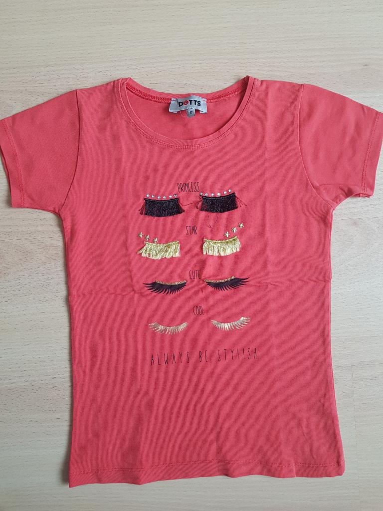 Rood T-shirt met wimpers - Dotts - maat 152, Gebruikt, Meisje, Ophalen of Verzenden, Shirt of Longsleeve