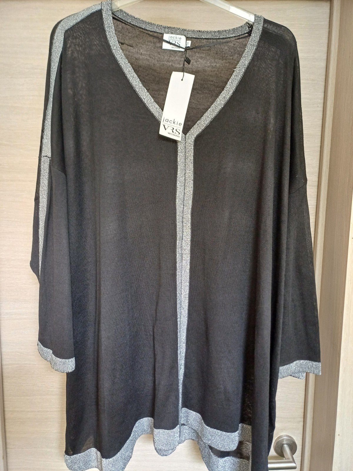 Jacky VRS Woman t-shirt zwart/zilverkl Mt 54(lijntje in stof, Jacky vrs Woman, Ophalen of Verzenden, Zwart