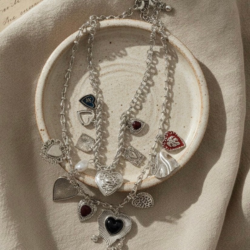 Collier charms argenté double acier inoxydable, Enlèvement ou Envoi, Neuf, Autres matériaux