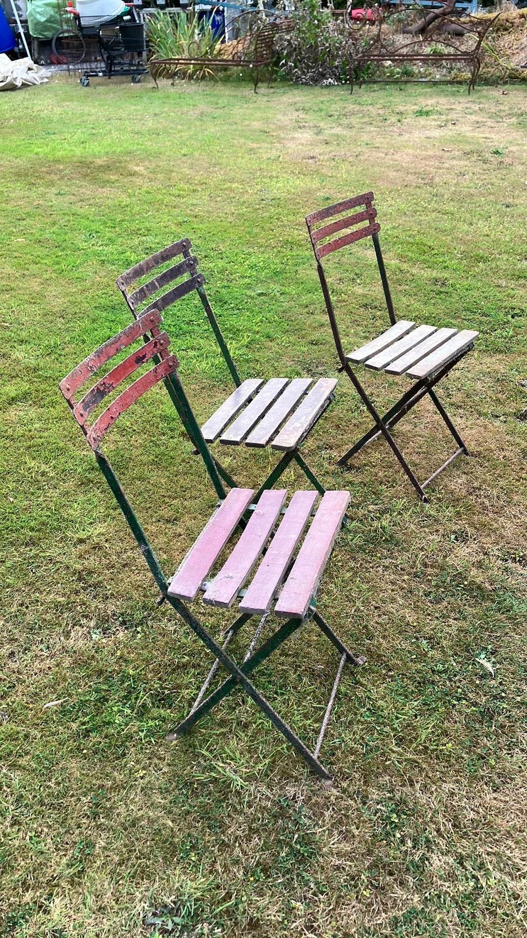 3 antieke tuinstoelen brouwerij De Neve Schepdaal Geuze, Enlèvement, Utilisé, Autres types