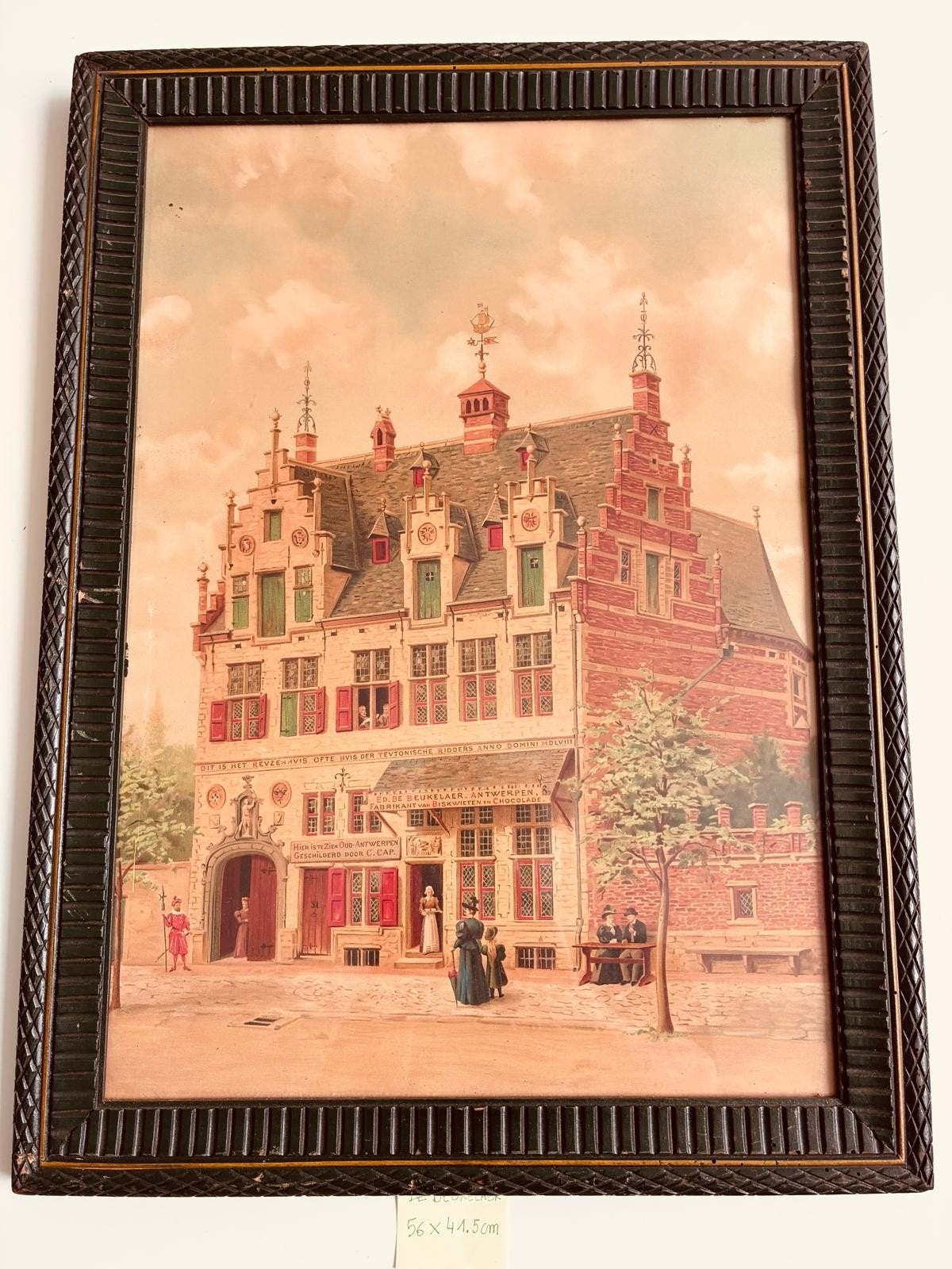 Oude chromolithografie/kleurdruk Huis De Beuckelaer, Antiek en Kunst, Kunst | Schilderijen | Klassiek, Ophalen
