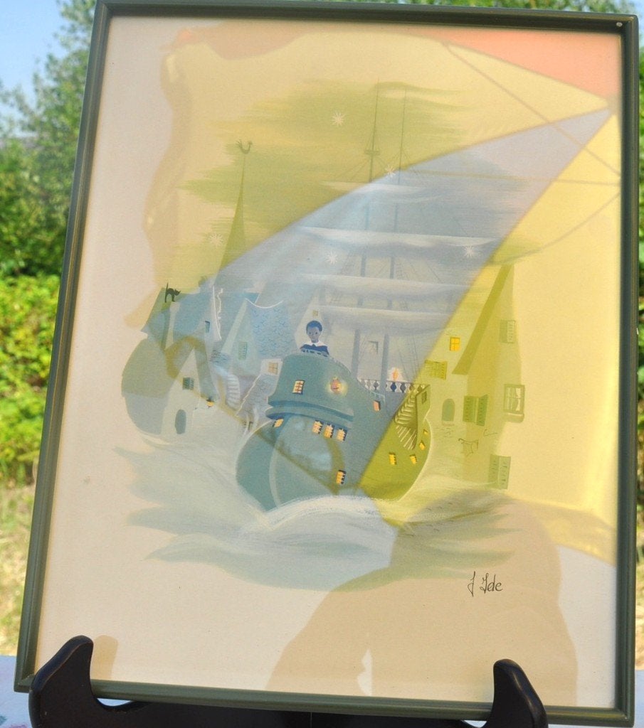 cadre decor bateau signé jan yde tour plastique vert, Plastique, Vert, Signé, Utilisé