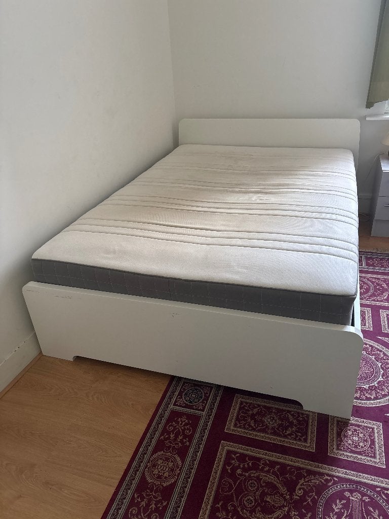 Bed twijfelaar, Huis en Inrichting, Slaapkamer | Bedden, Ophalen, Gebruikt, Wit, 140 cm