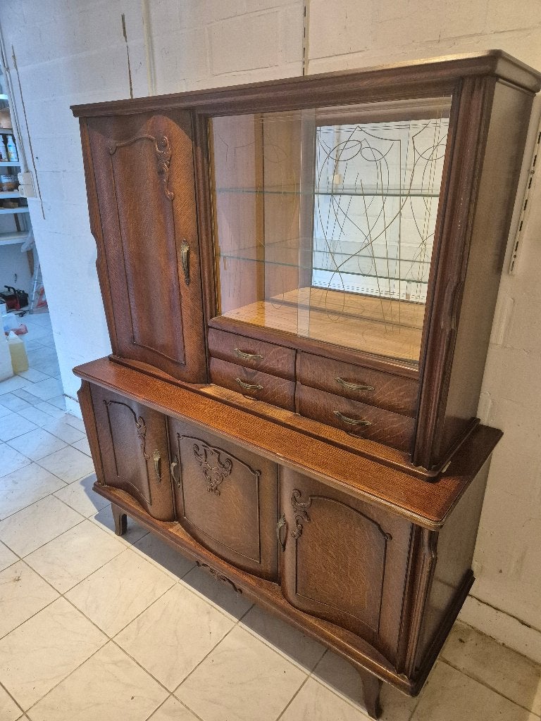 Vintage eiken vitrinekast, Ophalen