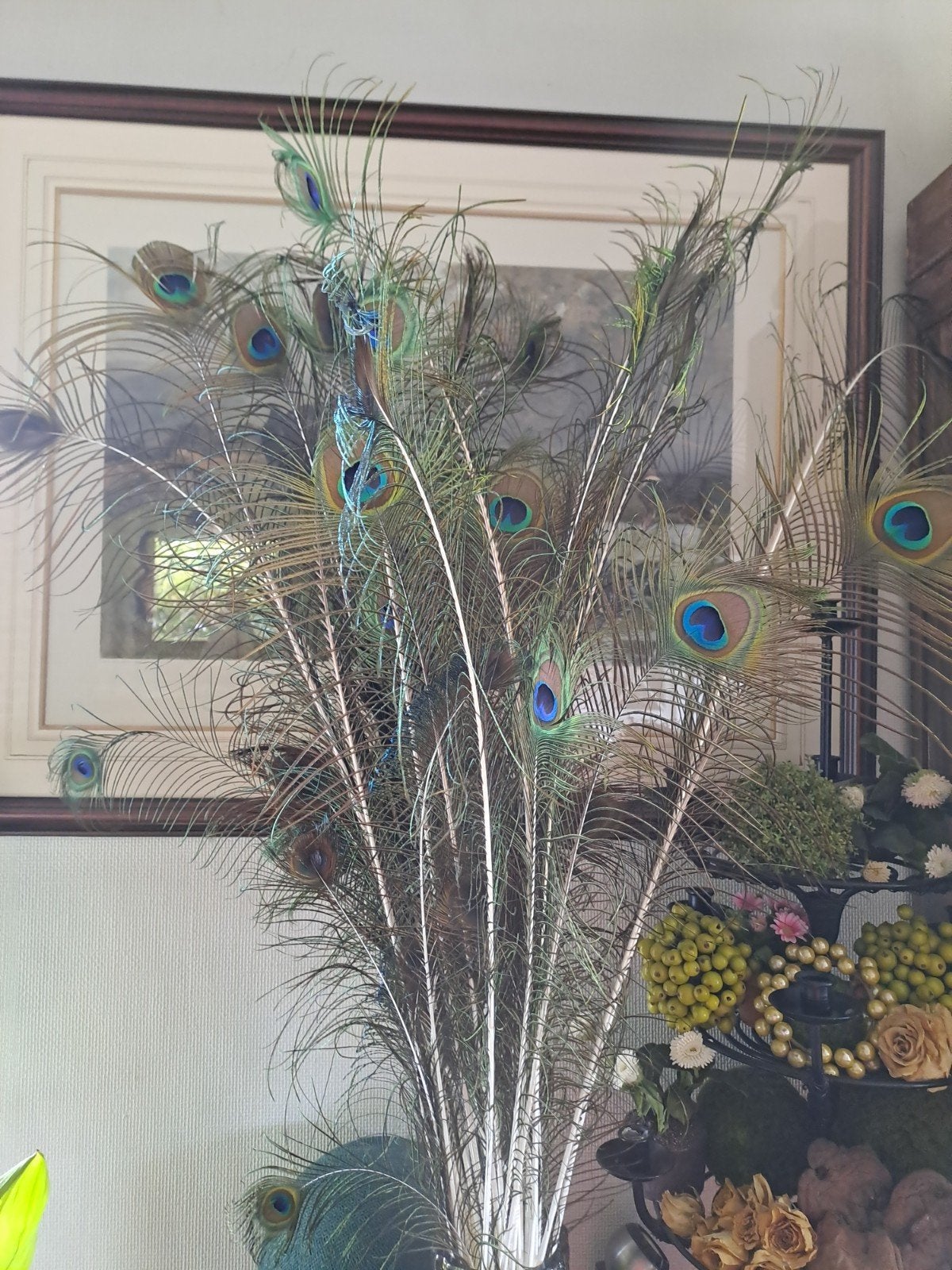 45 pauwenveren., Huis en Inrichting, Woonaccessoires | Droogbloemen, Ophalen, Zo goed als nieuw