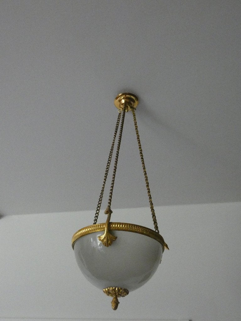 Lampe suspendue hémisphérique de style Art Déco, Autres culots, Art deco, Enlèvement, Verre