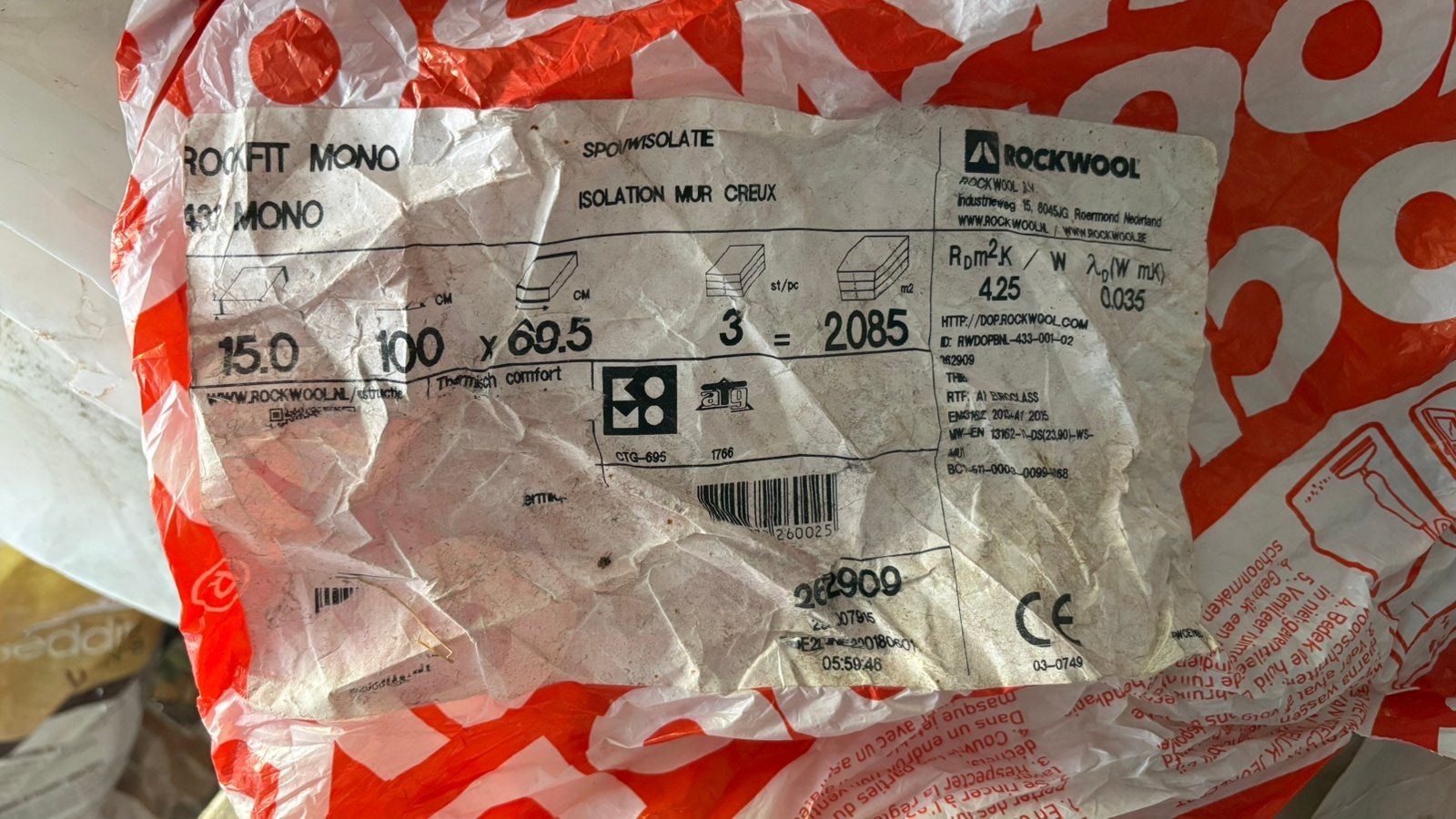 Rockwool rockfit mono 150mm dik, Neuf, Enlèvement, Autres matériaux, Isolation des murs