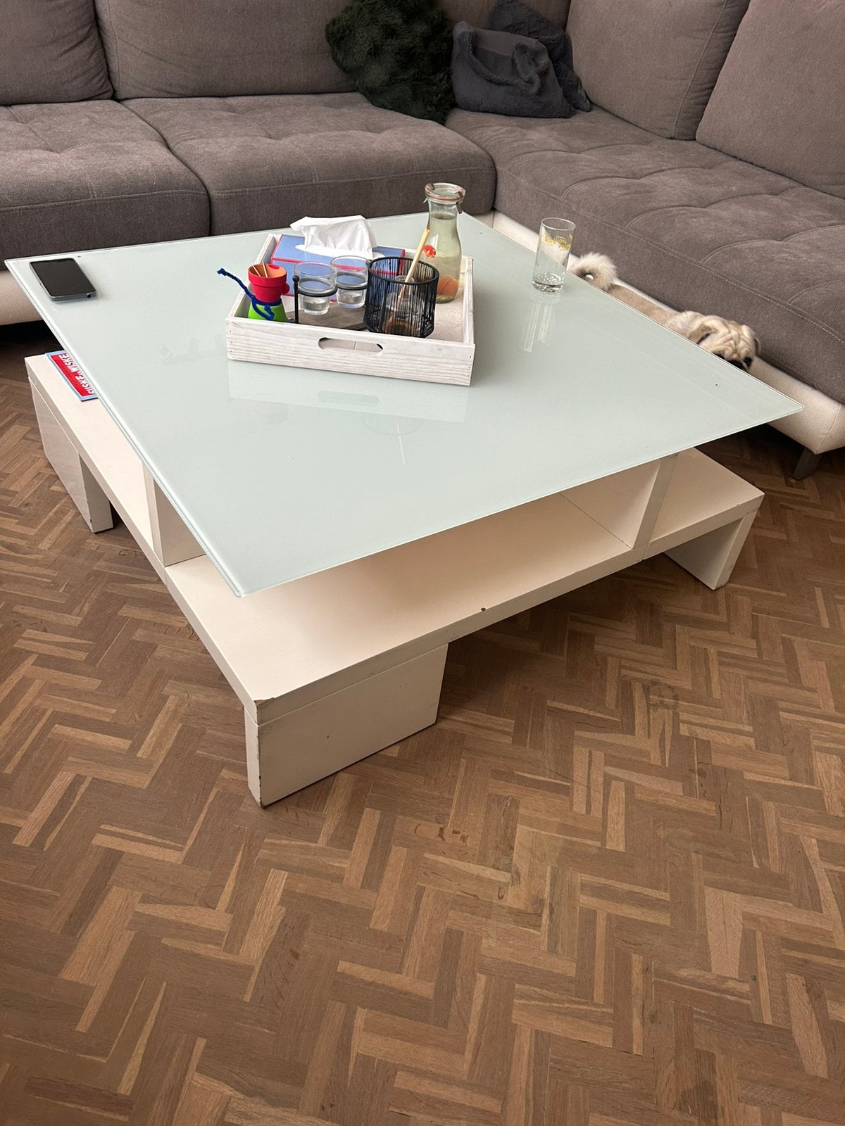 Vierkante salontafel, Huis en Inrichting, Ophalen, Gebruikt, 50 tot 100 cm, Vierkant