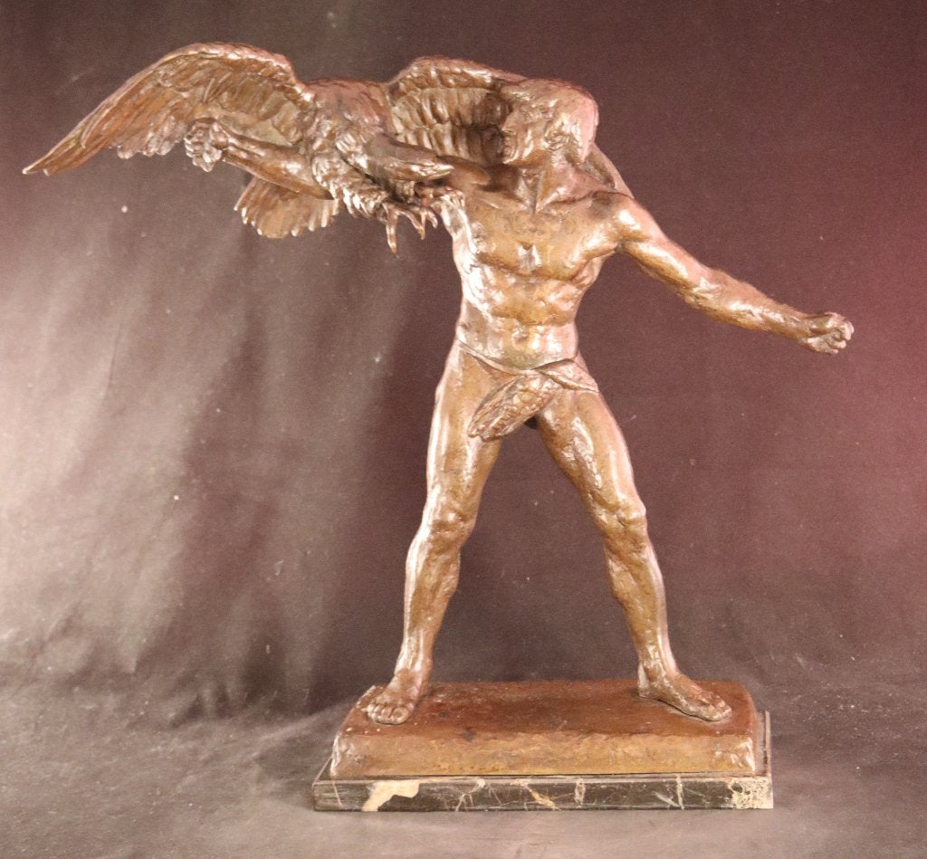 Art Deco beeld man met adelaar, Ophalen of Verzenden, Art deco, Beeld, Man