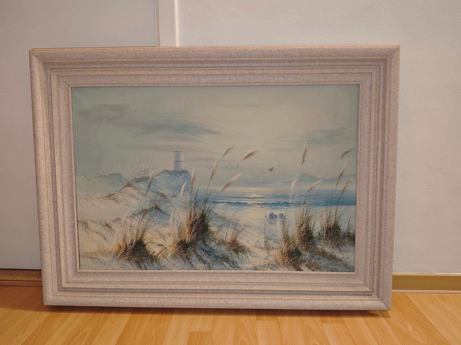 Olieverfschilderij "Zeegezicht met Vuurtoren" – In kader, Ophalen