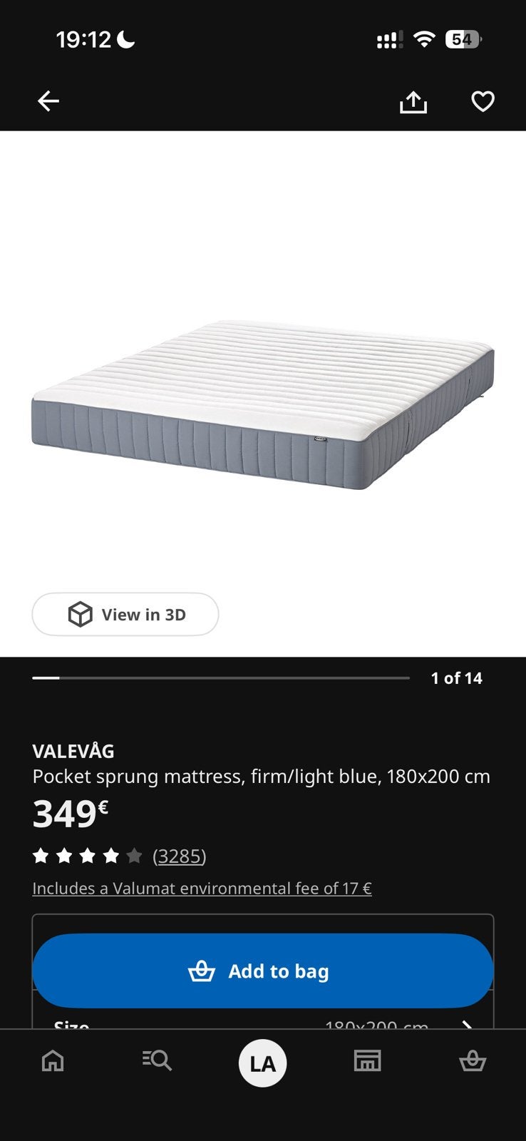 Valevag Ikea matras 180 breed, Ophalen, Zo goed als nieuw, Matras