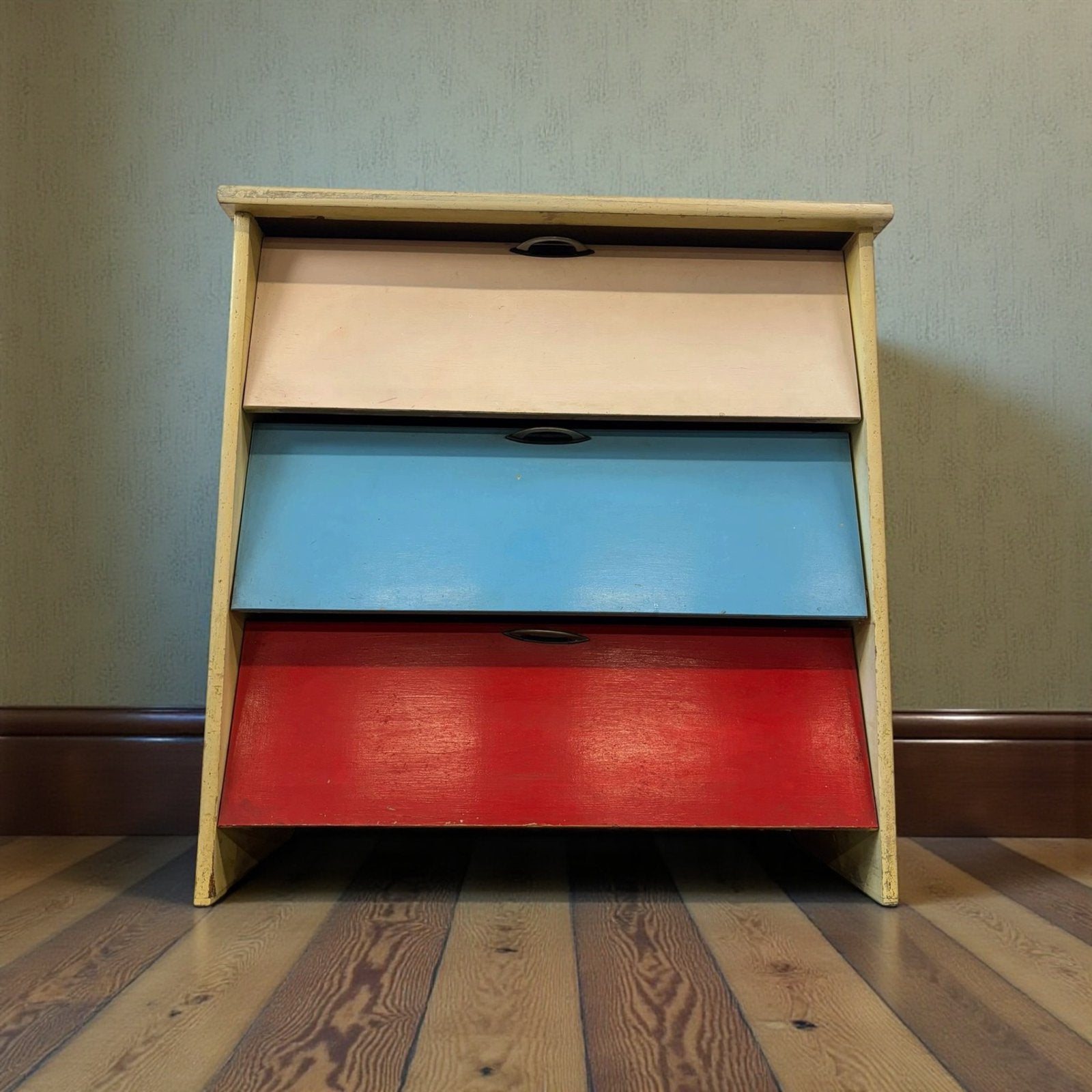 Vintage houten gekleurde klepkast / schoenkast, Verzenden, Gebruikt, Kast