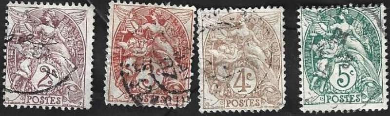 4 Postzegels Frankrijk 1900 Allegorie (Type Blanc), Postzegels en Munten, Postzegels | Europa | Frankrijk, Ophalen of Verzenden