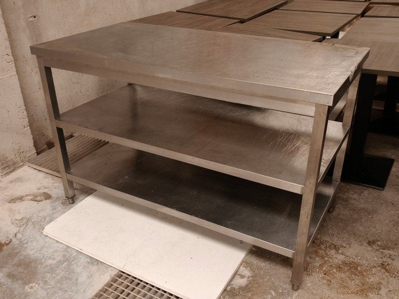 Inox werktafel 1400x700mm met 2 onderbladen, Ophalen
