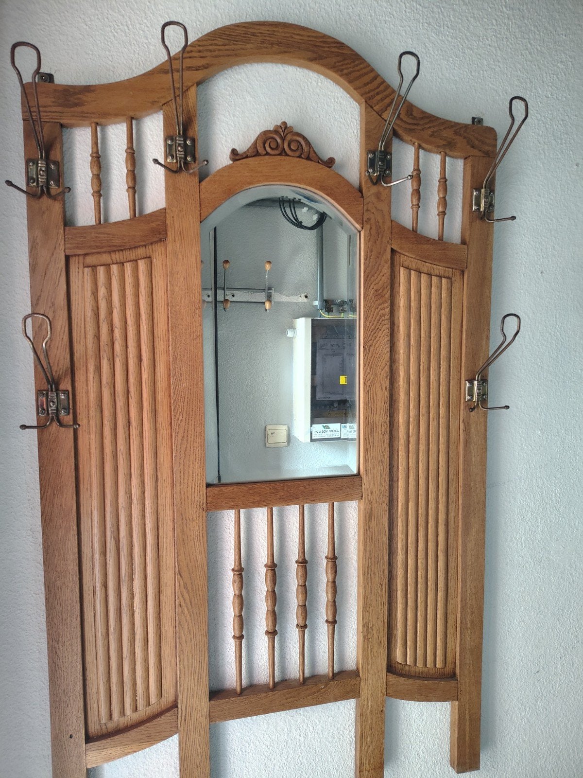 Antieke eiken kapstok met spiegel, jugendstil, Enlèvement